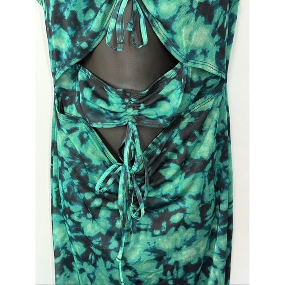 Topshop mesh ruched maxi dress in green tie dye size medium - Picture 7 of 11